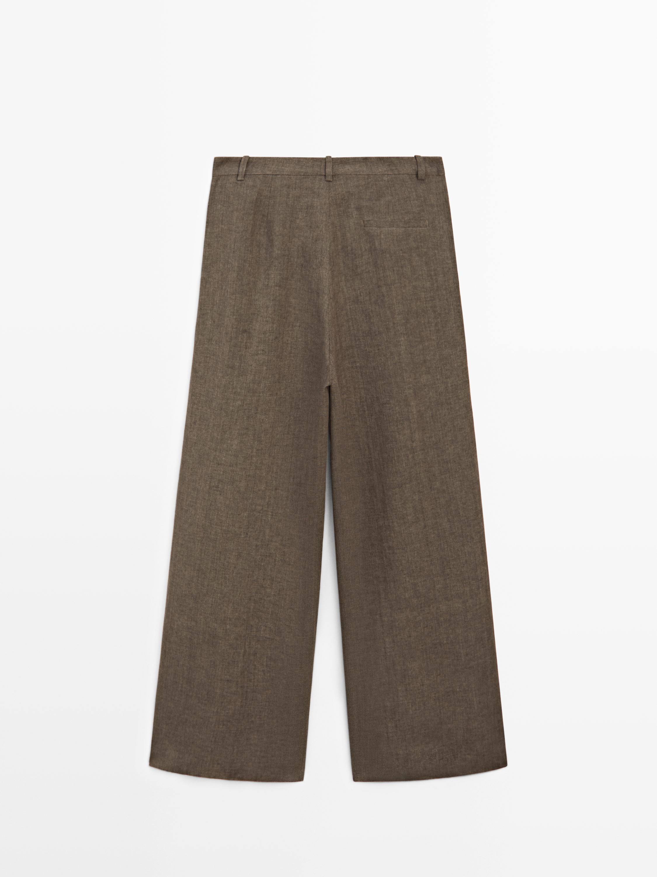 Pantalon à pinces en lin mélangé